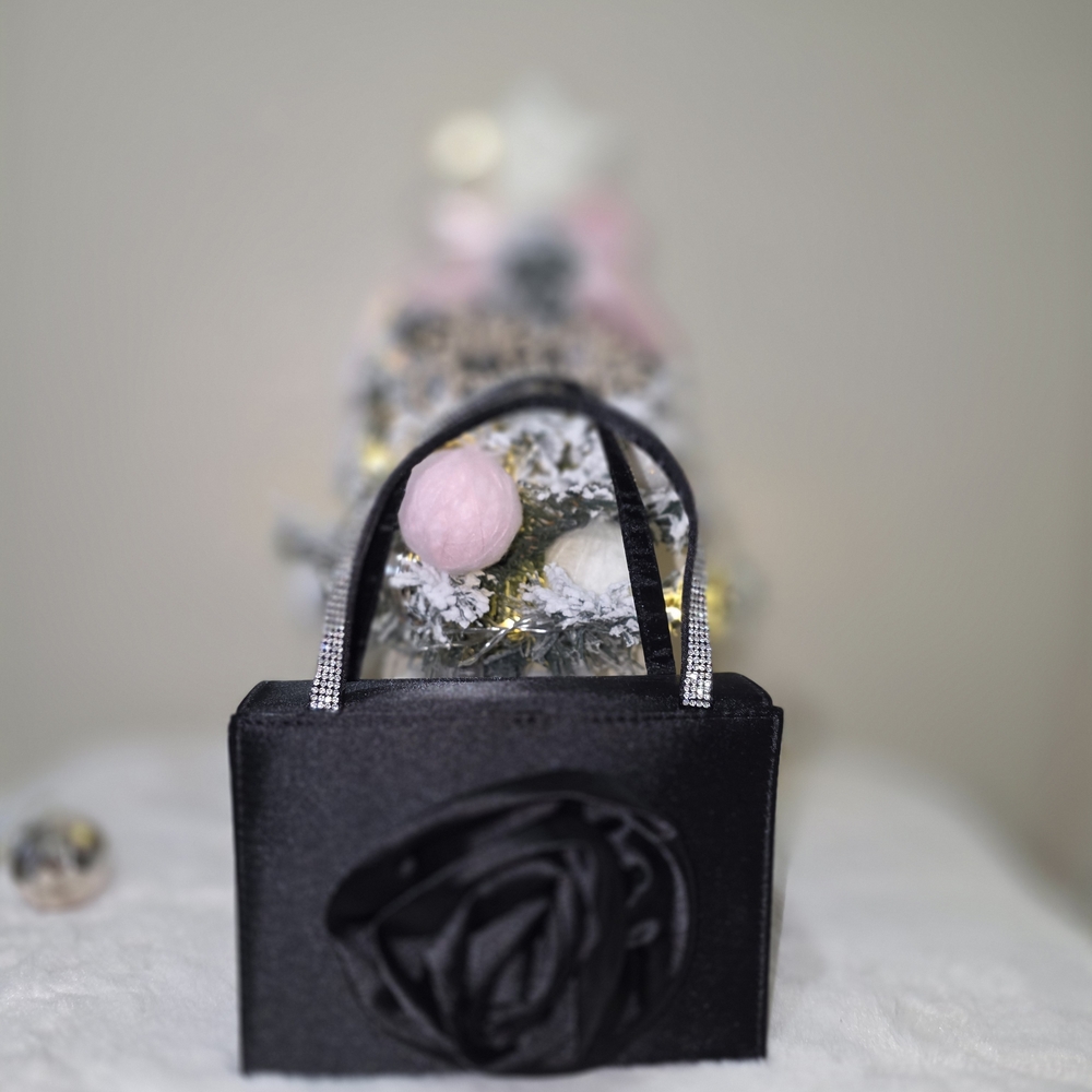 Elegant Black Special Event Clutch Purse with Floral Design